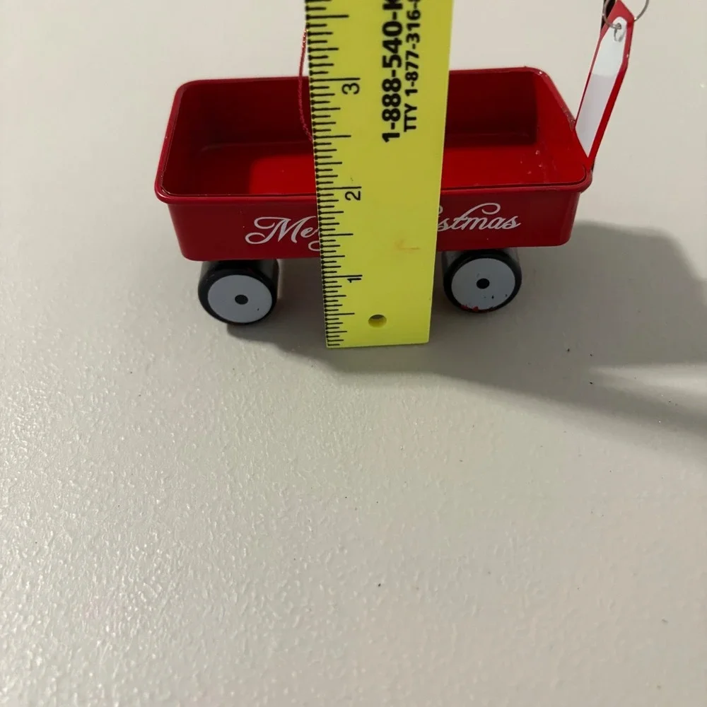 Set of 3 Miniature Red Metal‎ Merry Christmas Wagons Holiday Decor Ornaments